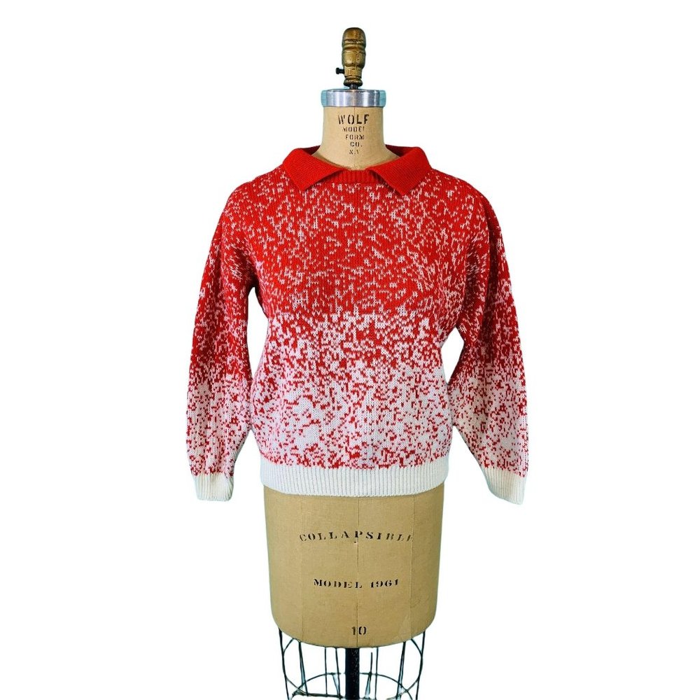 Vintage 80s Red Speckled Sweater Collared Pullover | B 43"